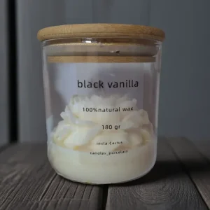 Black Vanilla — κερί σόγιας σε βάζο με ξύλινο καπάκι